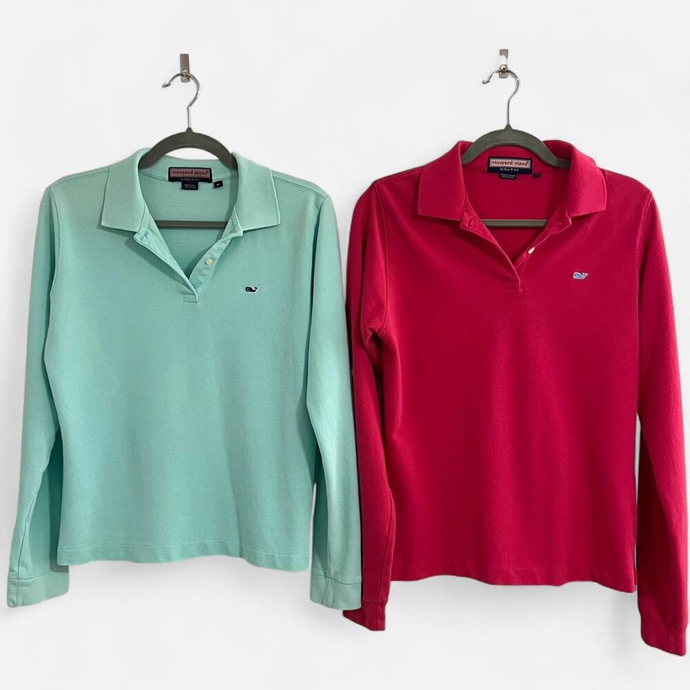 Vineyard Vines Bundle of 2 Long Sleeve Polo Shirts 100% Cotton